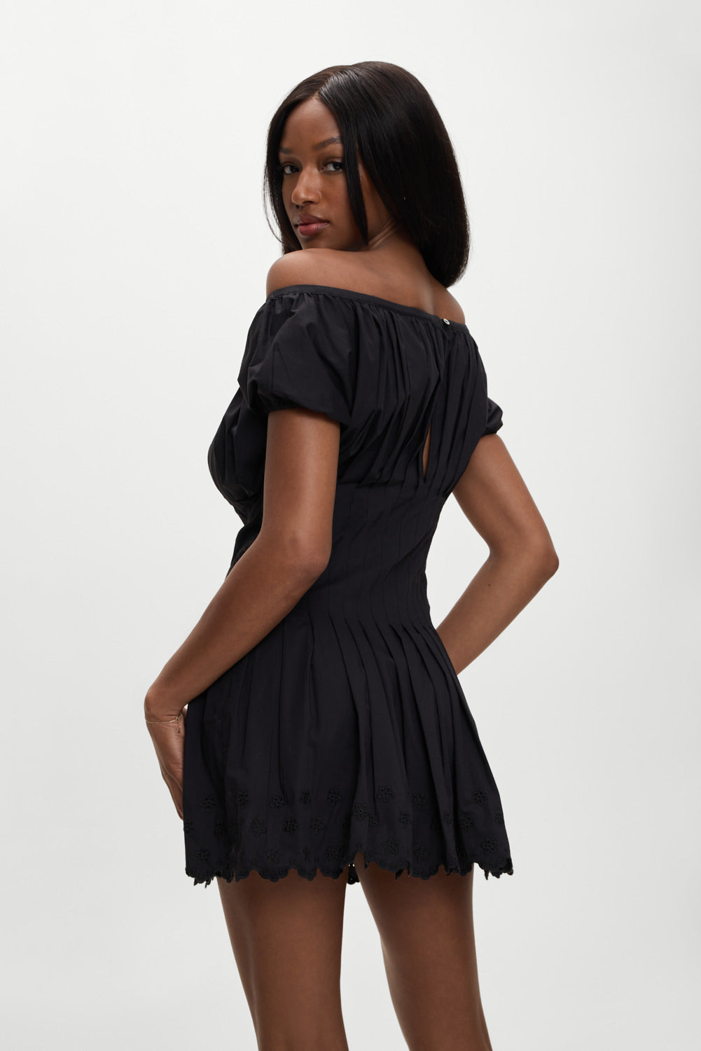 Sadie Embroidered Mini Dress  Black