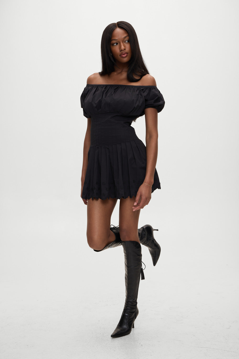 Sadie Embroidered Mini Dress  Black