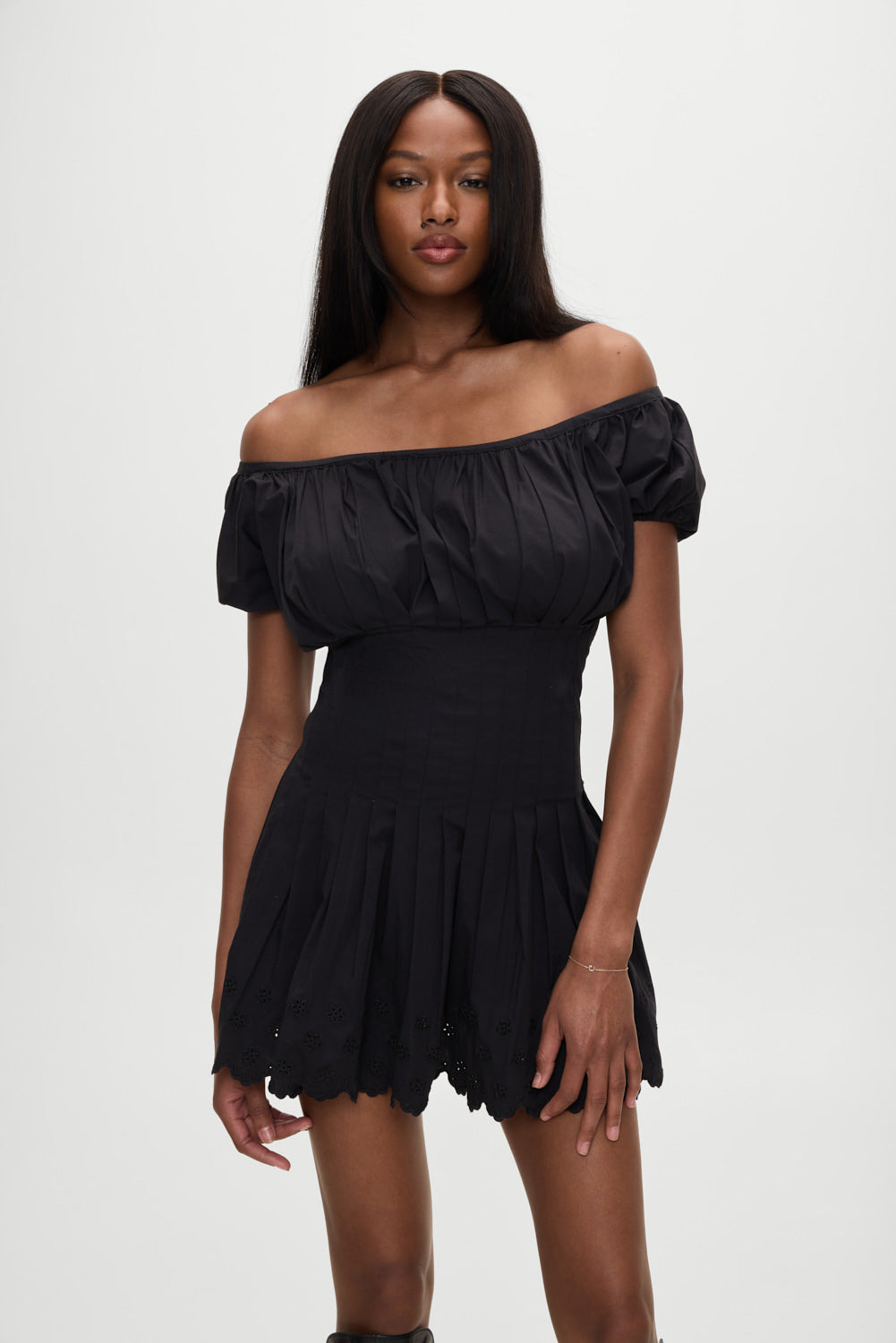 Sadie Embroidered Mini Dress  Black