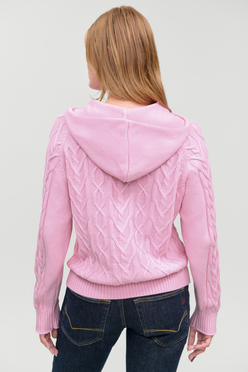 Salem Oversized Cable Knit Hoodie  Pillow Pink