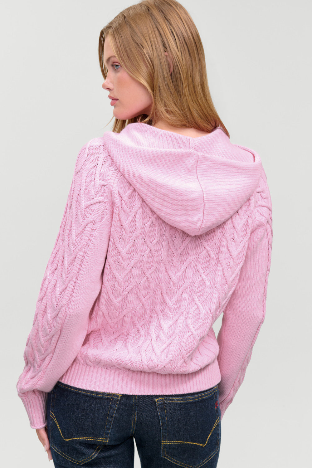 Salem Oversized Cable Knit Hoodie  Pillow Pink