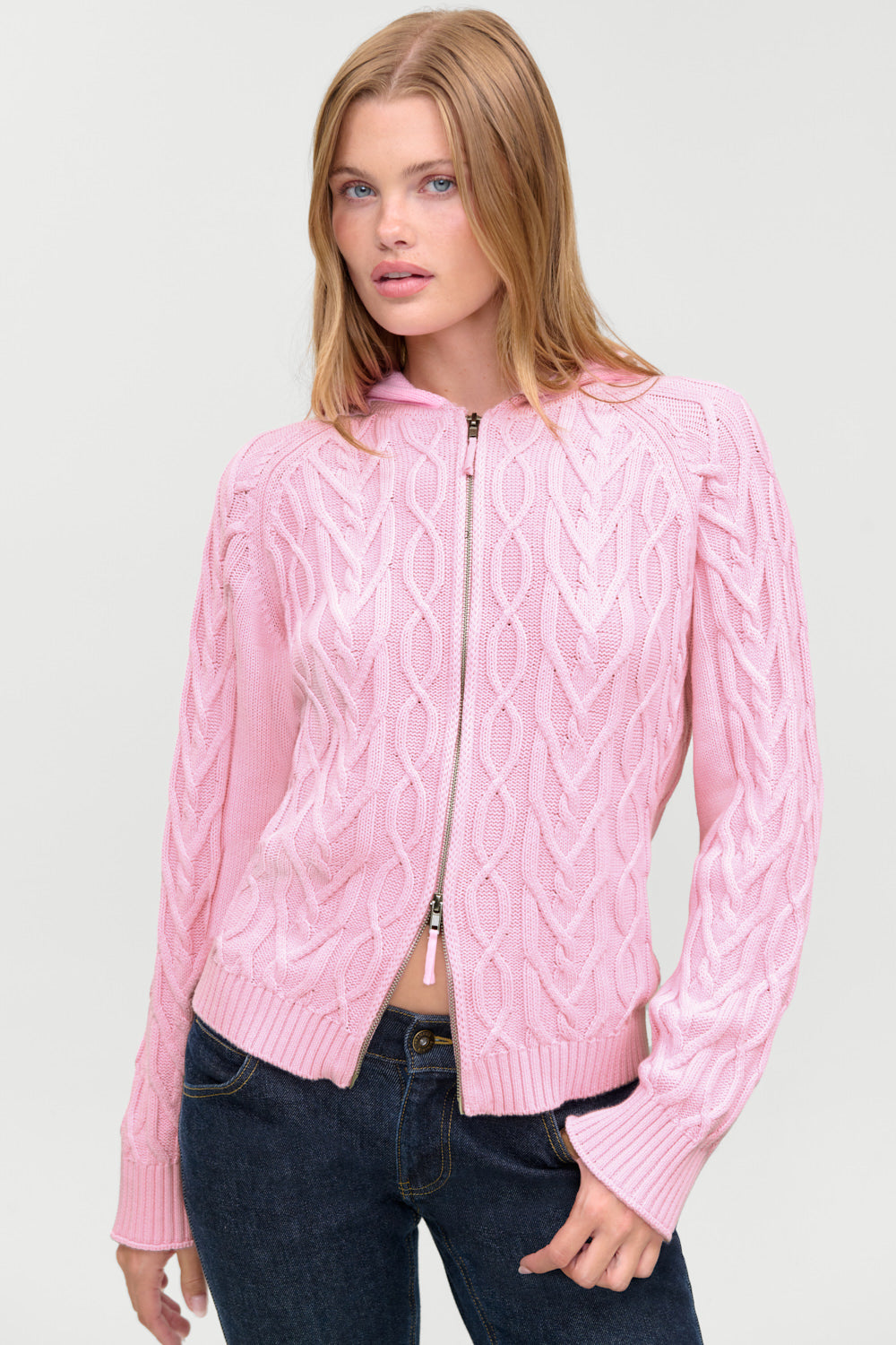 Salem Oversized Cable Knit Hoodie  Pillow Pink