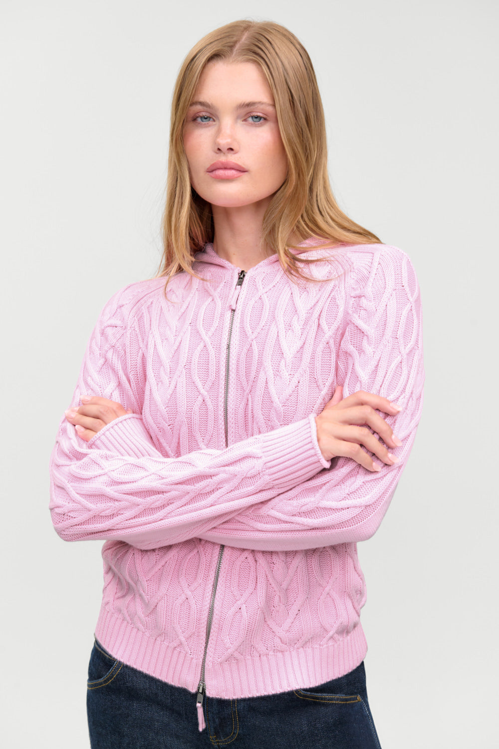 Salem Oversized Cable Knit Hoodie  Pillow Pink