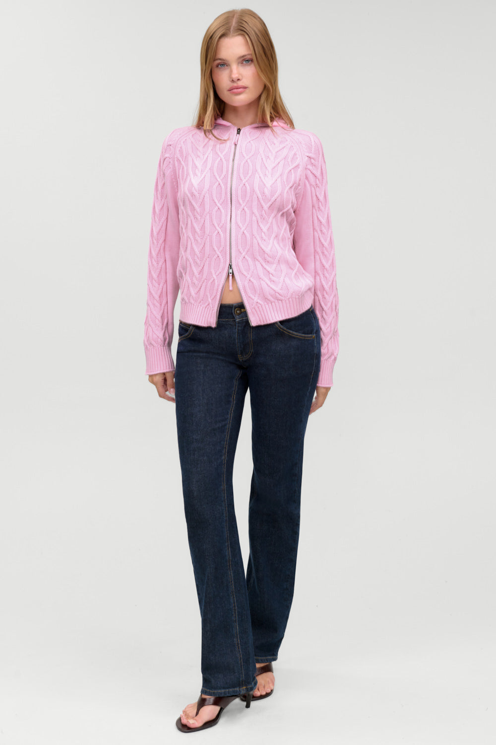 Salem Oversized Cable Knit Hoodie  Pillow Pink