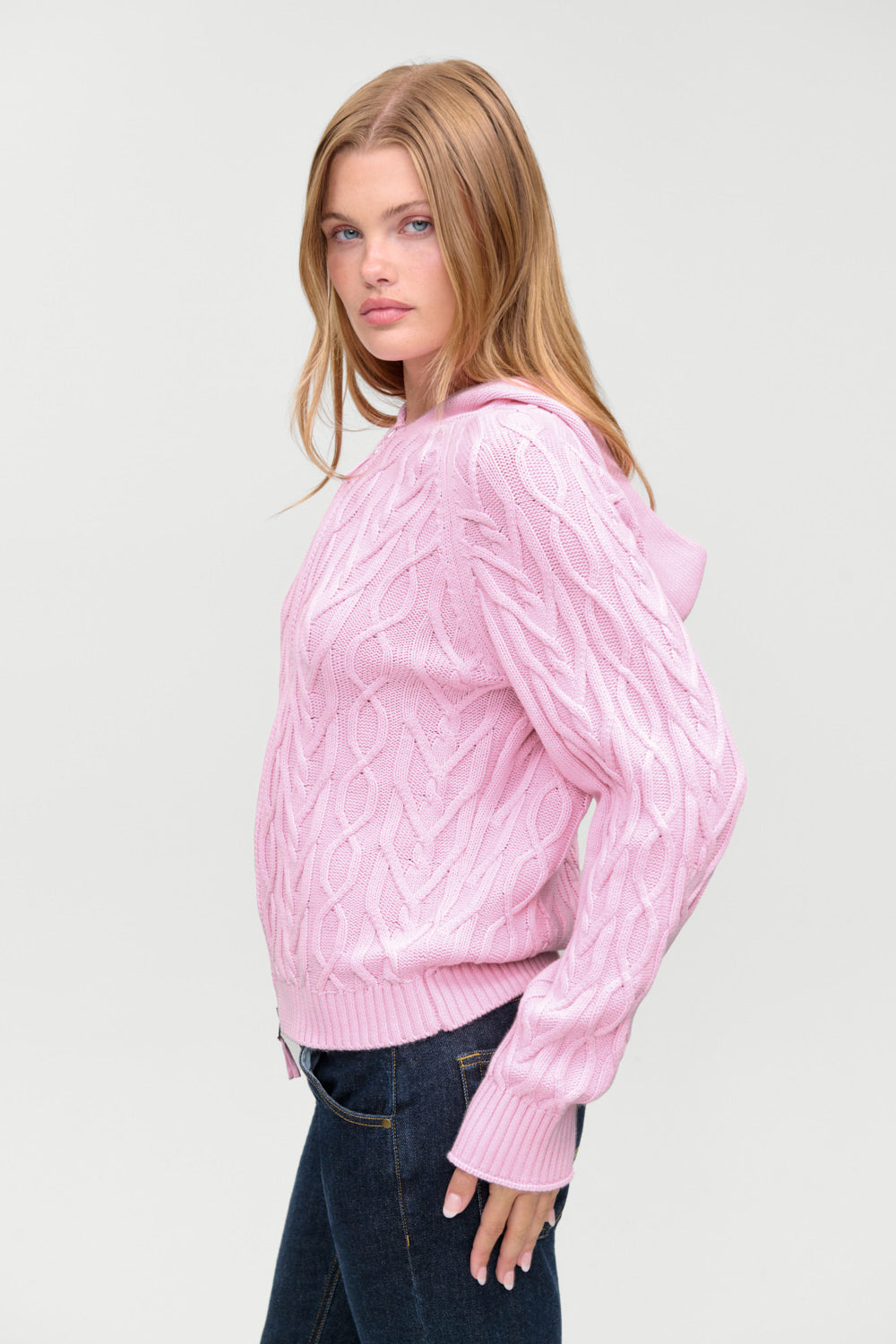 Salem Oversized Cable Knit Hoodie  Pillow Pink