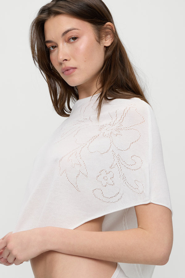 Scout knit poncho -  white hibiscus