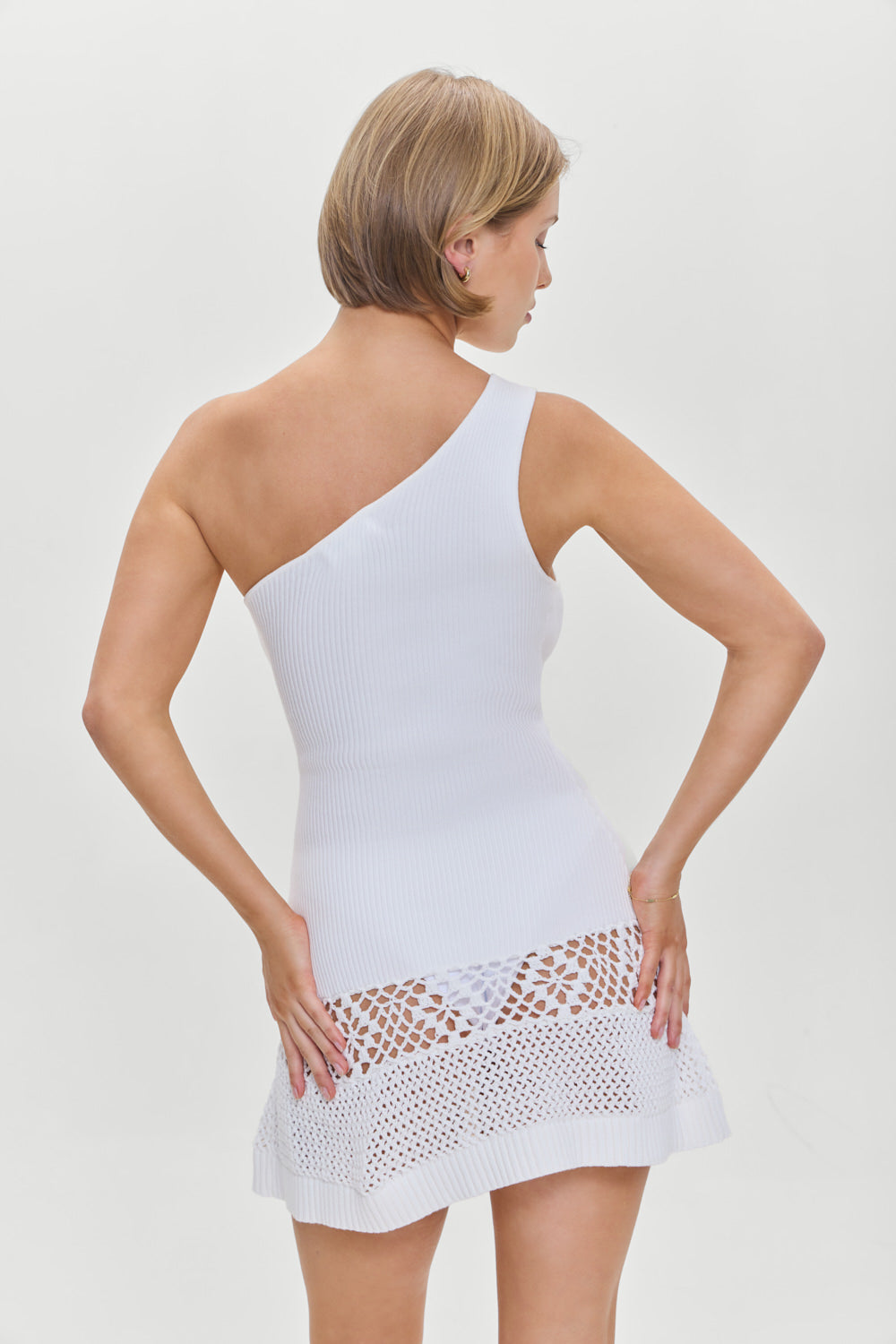 Serenade One Shoulder Crochet Dress - White Serenade One Shoulder Crochet Dress - White
