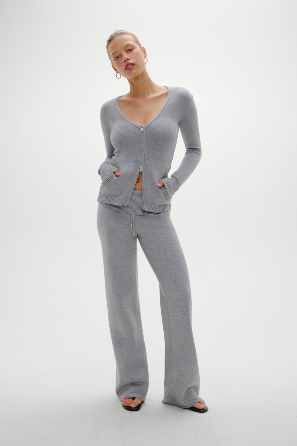 Sienna Zip Up Knit Sweater  Cloud Cover