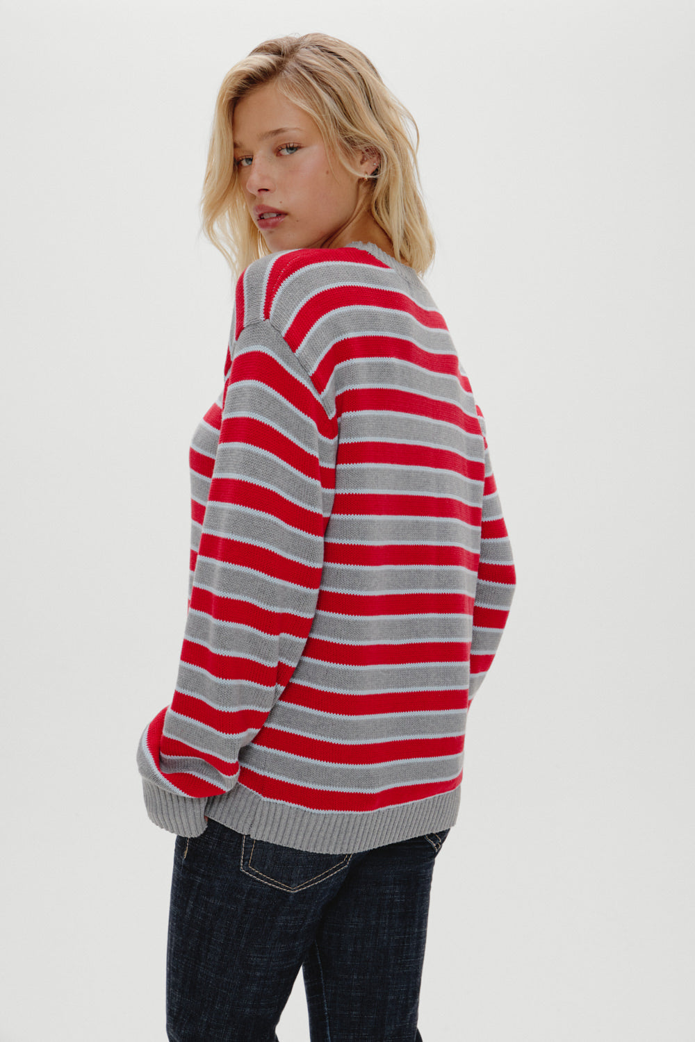 Sloane Oversized Knit Sweater  Cloud Cover Stripe