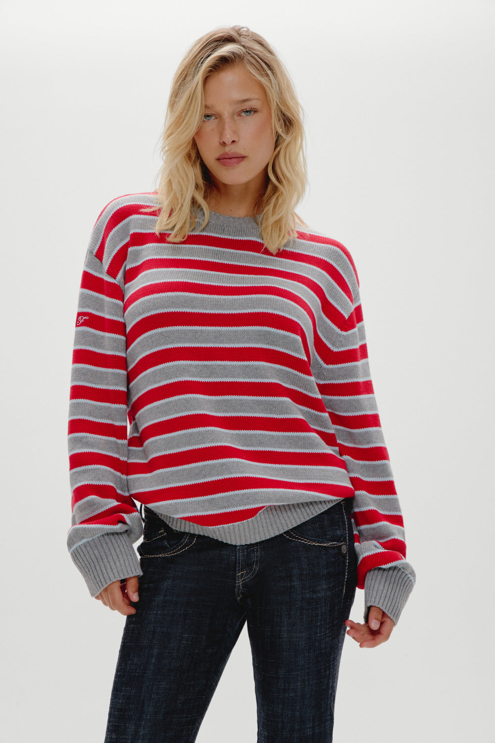 Sloane Oversized Knit Sweater  Cloud Cover Stripe
