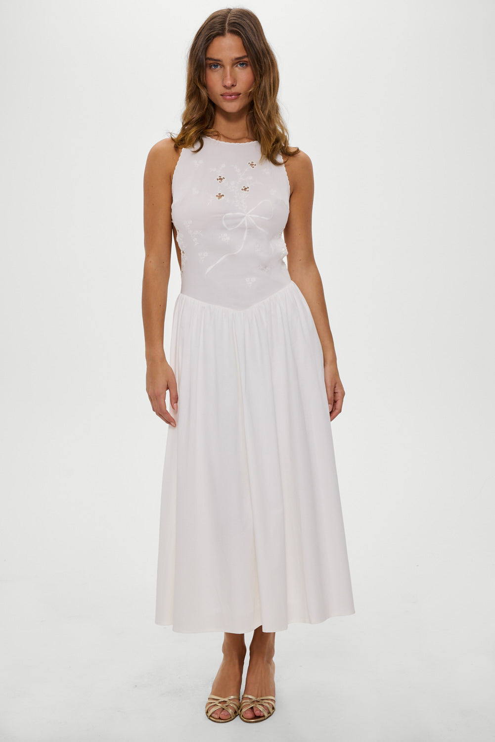 Soleil Backless Embroidered Midi Dress