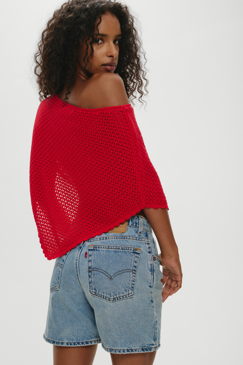 Sophie Crochet Poncho  Red Rose