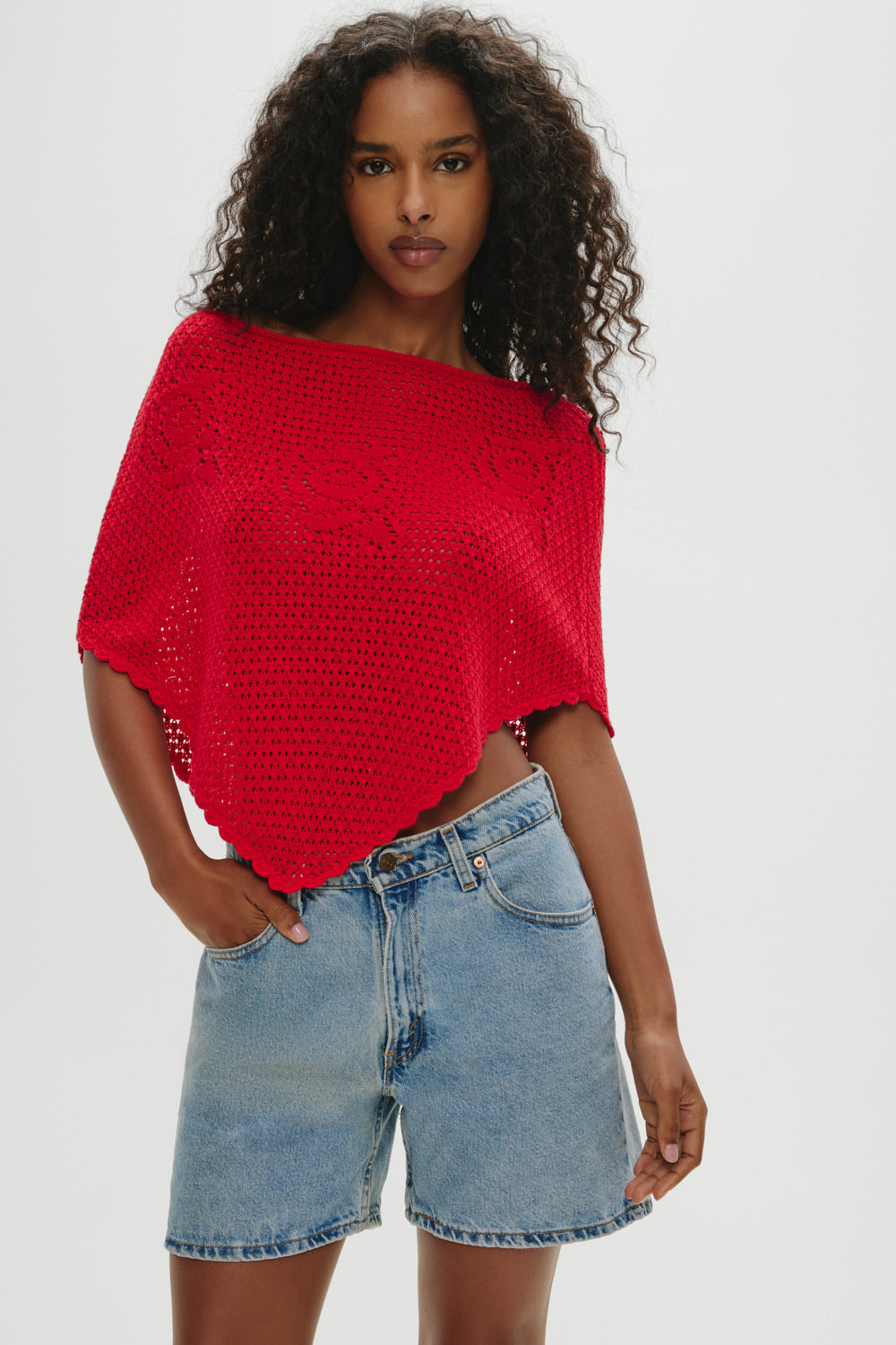 Sophie Crochet Poncho  Red Rose