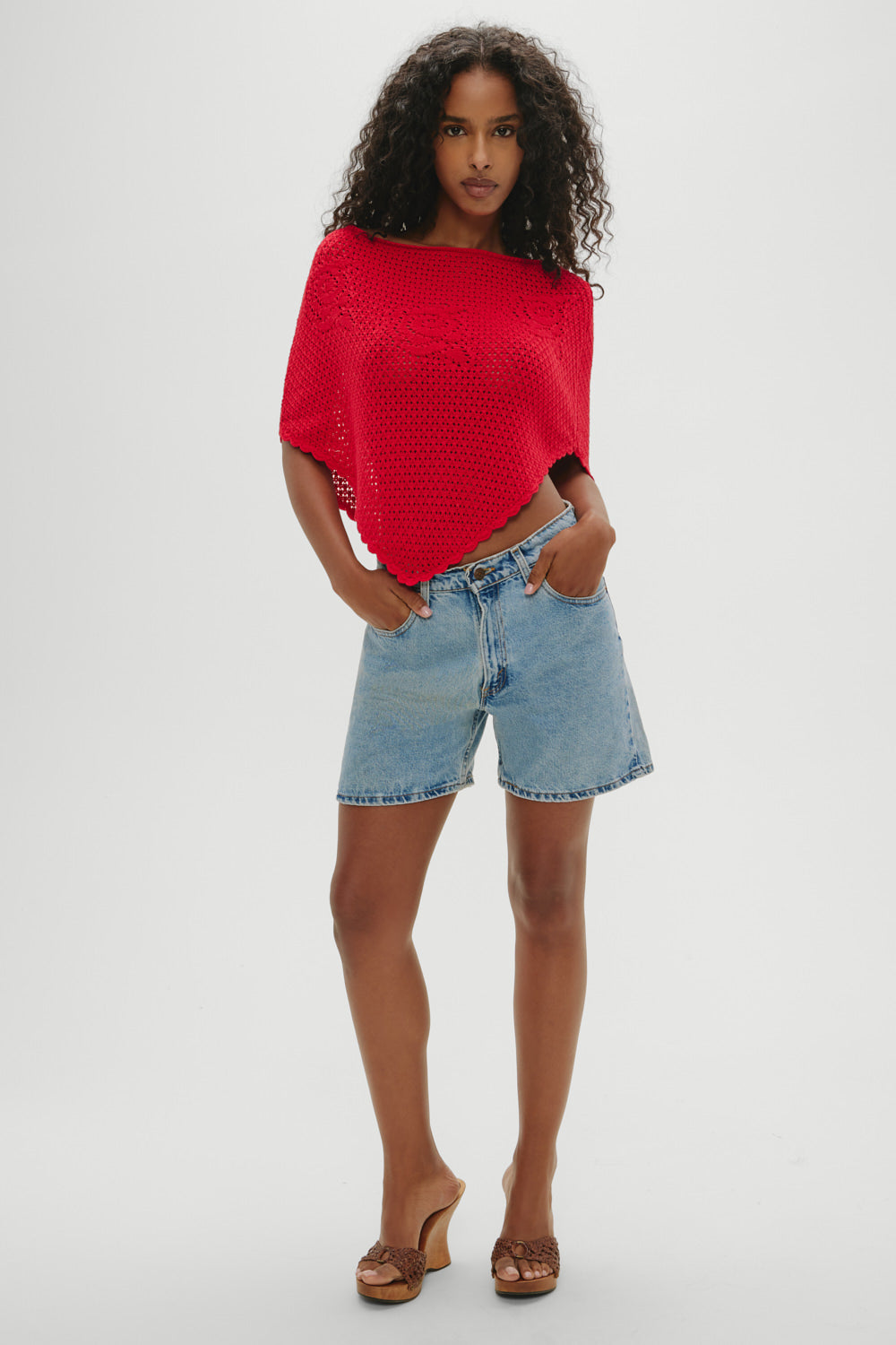 Sophie Crochet Poncho  Red Rose