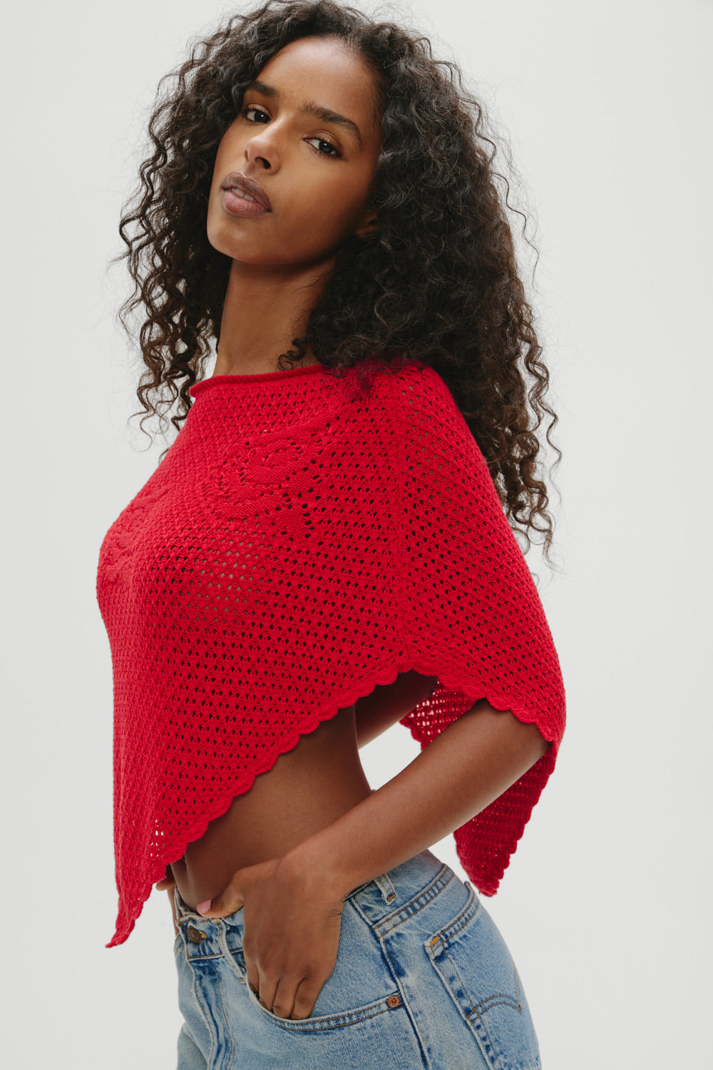 Sophie Crochet Poncho  Red Rose