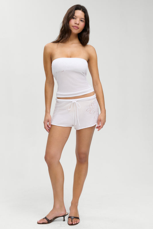 Product-Hover--Sophie Knit Mini Shorts - White Hibiscus