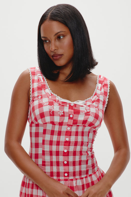 Product-Hover--x BELLA HADID Southern Belle Midi Dress - Malibu Picnic