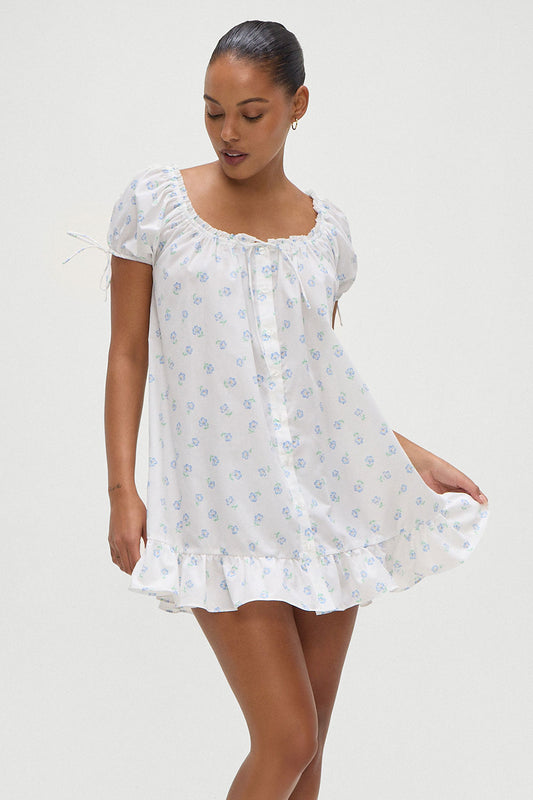 Product--Starlet Poplin Mini Dress in Periwinkle Blue and White Floral Print