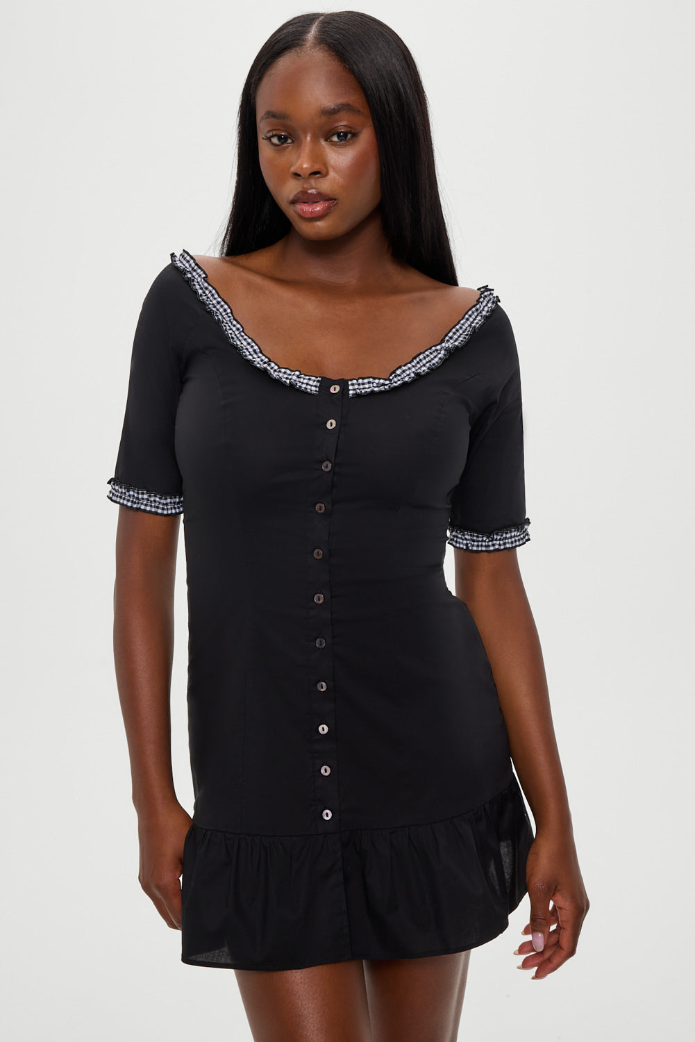 Frankies Bikinis Sweet Dreams Poplin Mini Dress in Black - size S