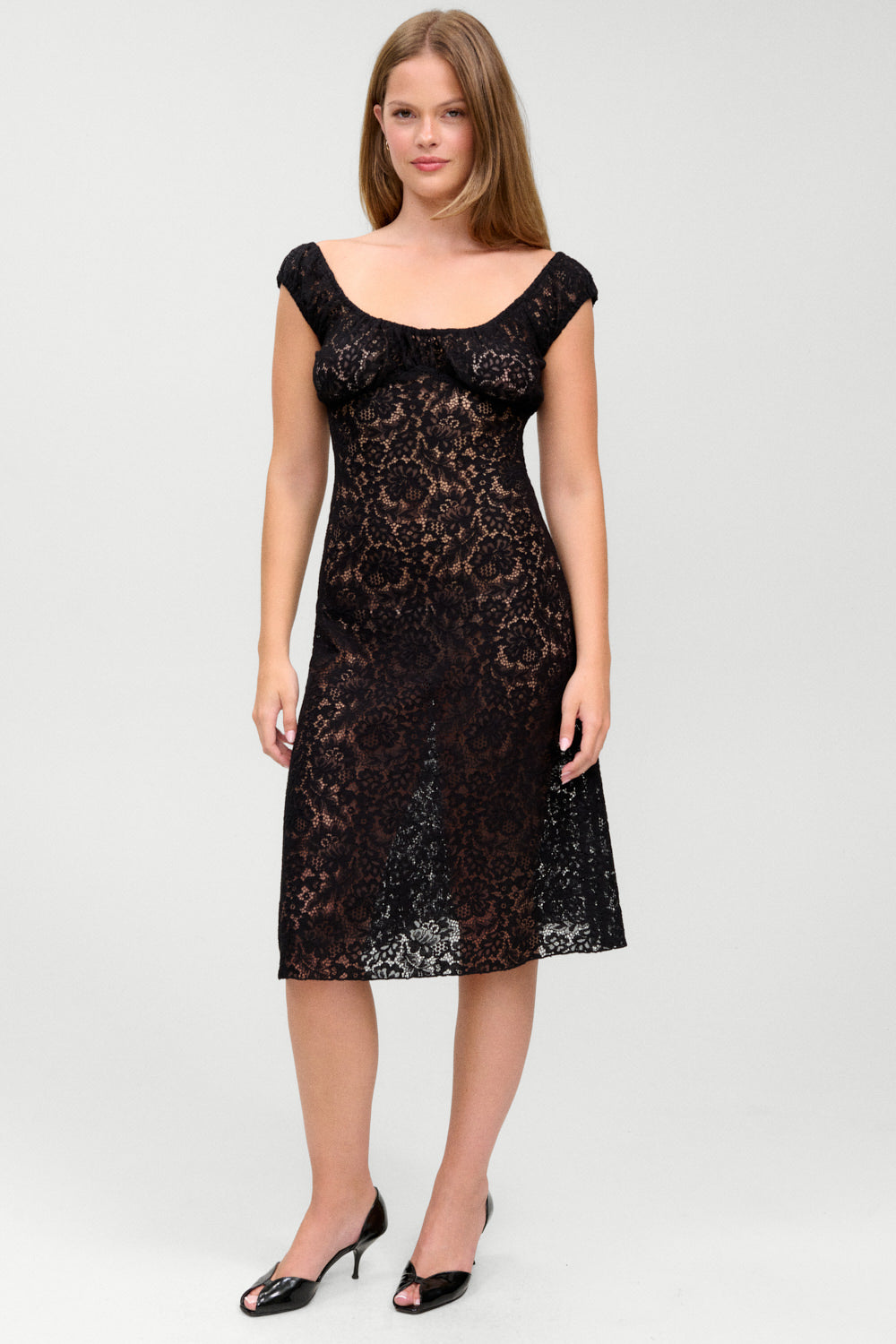 Tea Time Lace Midi Dress  Black