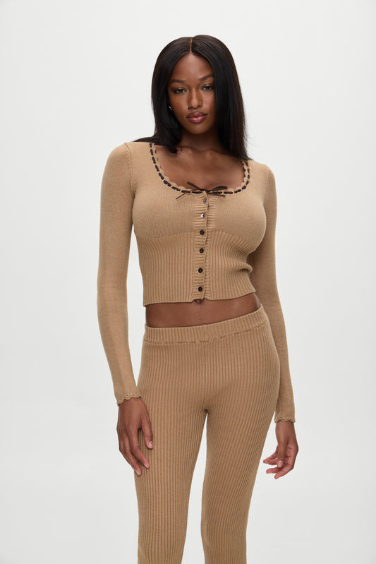 Product-Hover--BELLA HADID Texas Knit Cardigan Caramel