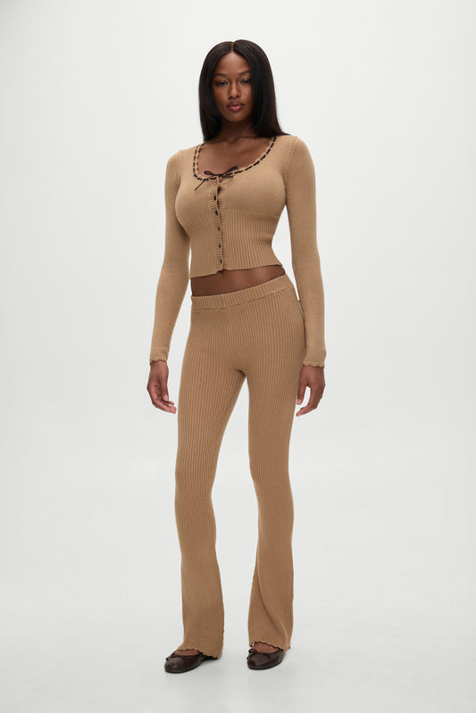 Product-Hover--BELLA HADID Texas Knit Pants Caramel