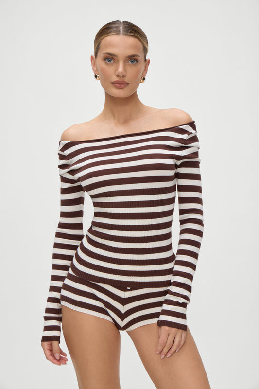 Product-Hover--Theo Striped Knit Sweater Brown Sugar Stripe