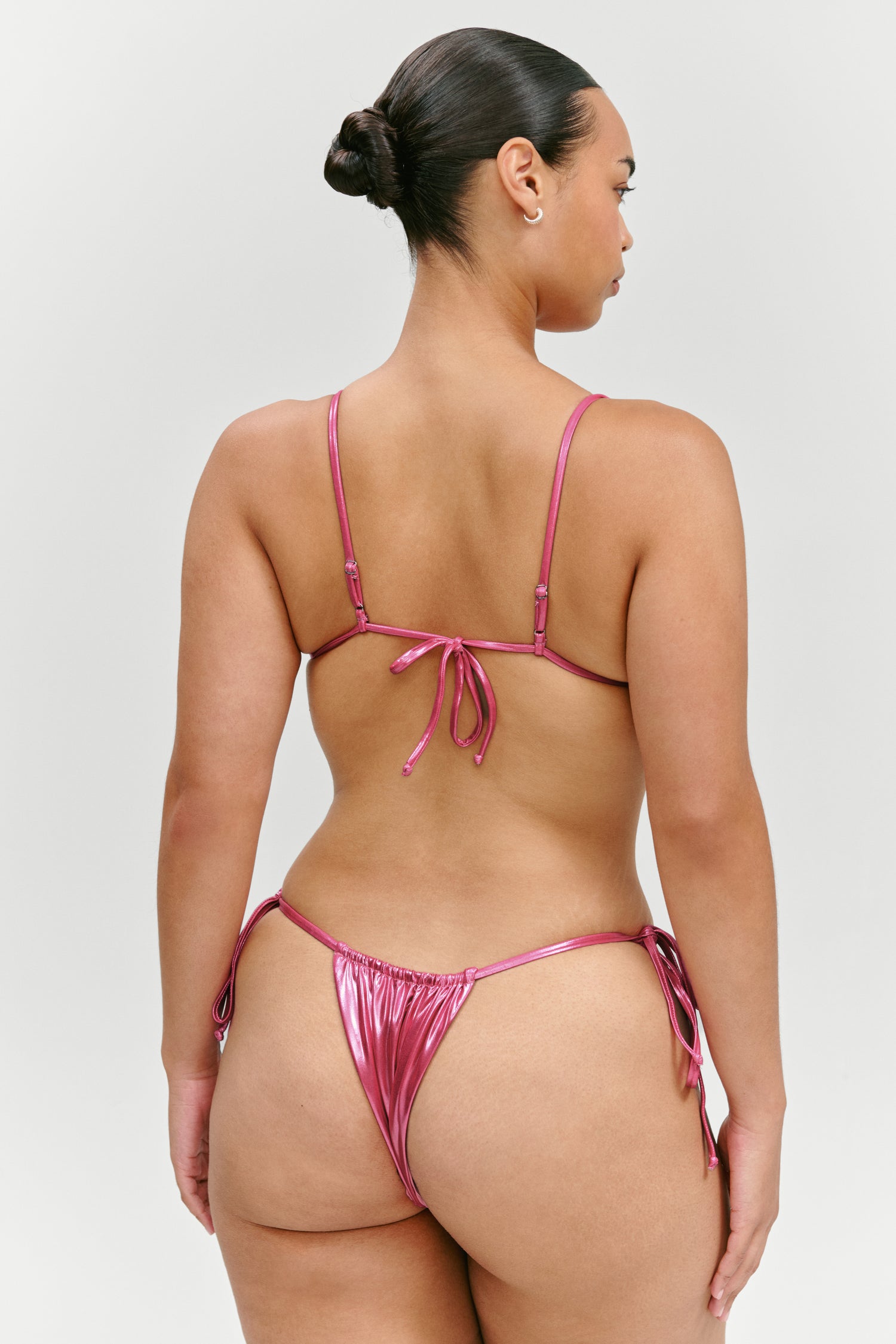 x KHY Tia String Metallic Bikini Bottom  Pink Chrome