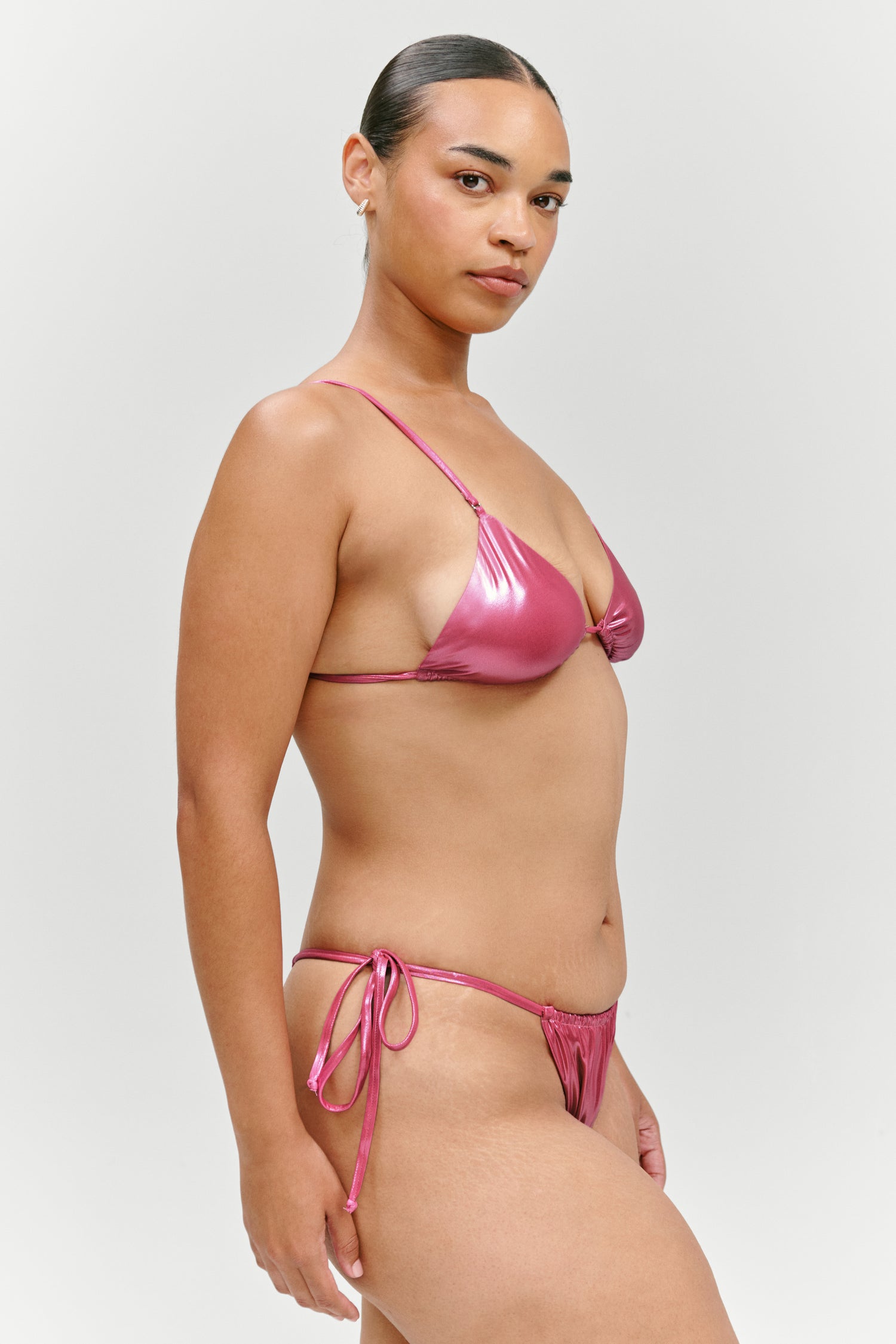 x KHY Tia String Metallic Bikini Bottom  Pink Chrome