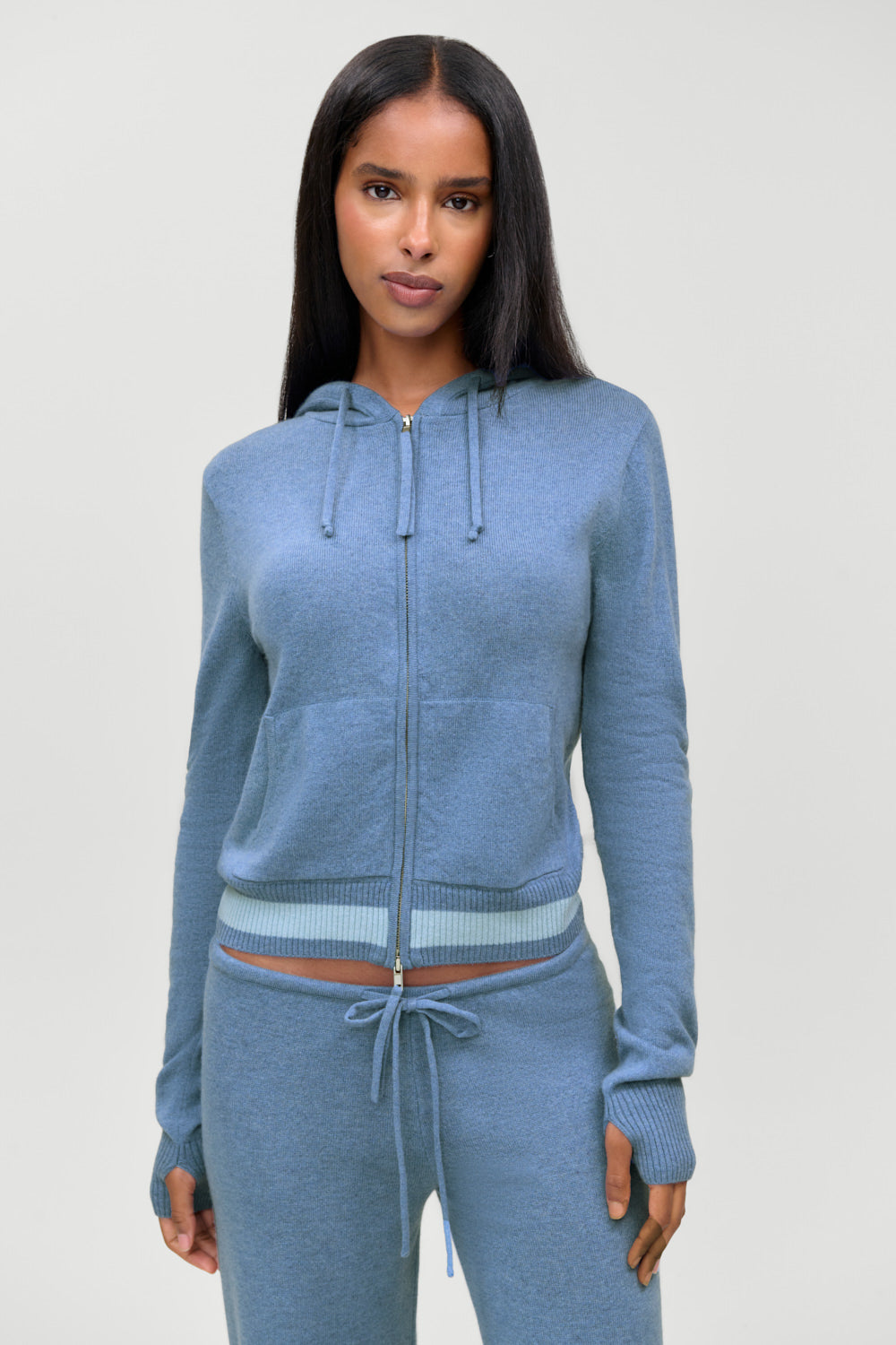 Topanga Cashmere Zip Up Hoodie  Blue Lake