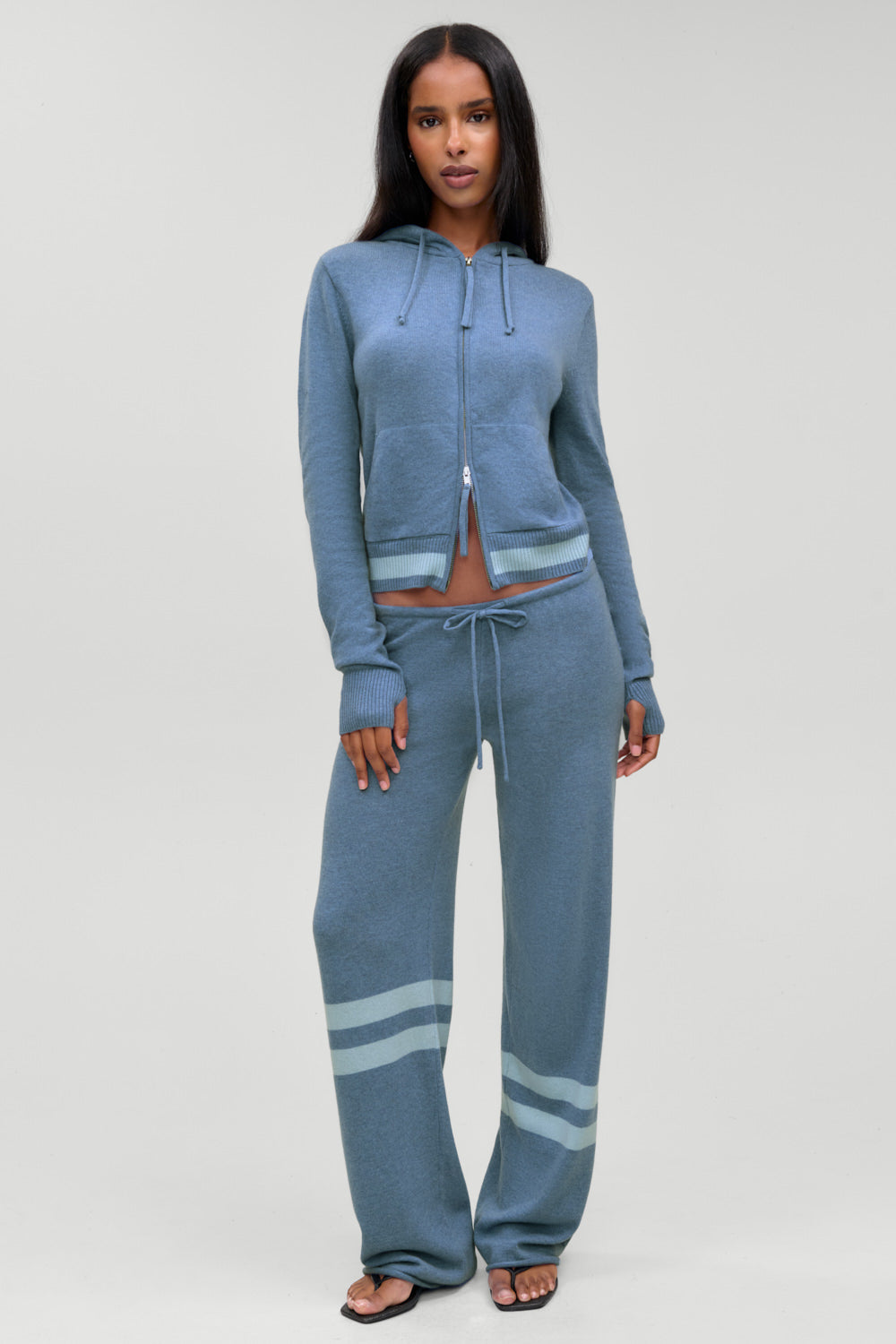 Topanga Cashmere Zip Up Hoodie  Blue Lake