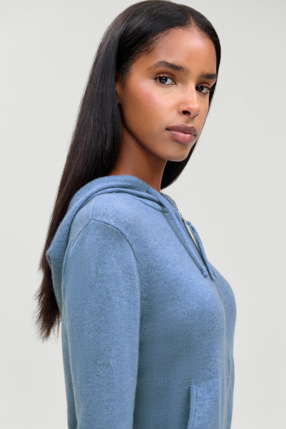 Topanga Cashmere Zip Up Hoodie  Blue Lake