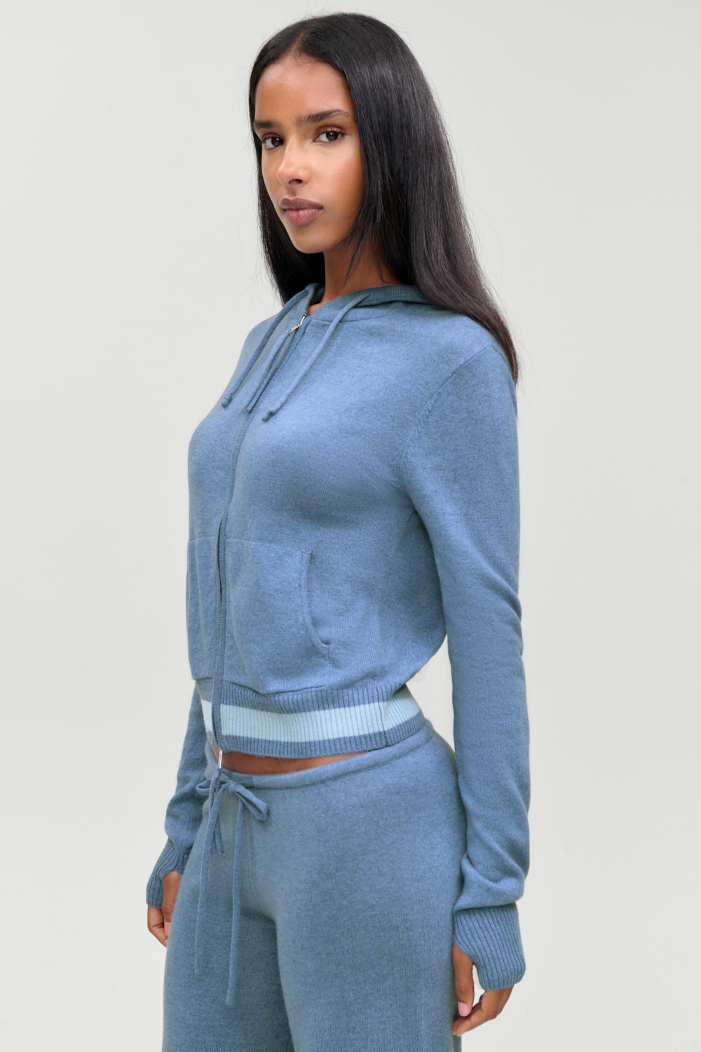 Topanga Cashmere Zip Up Hoodie  Blue Lake