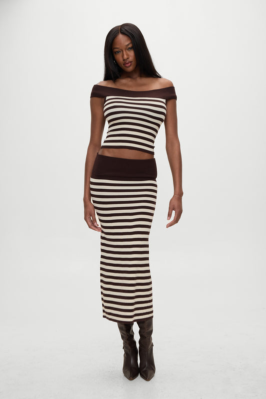 Product-Hover--BELLA HADID Tucker Knit Midi Skirt Cowboy Stripe