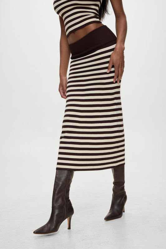 Product--BELLA HADID Tucker Knit Midi Skirt Cowboy Stripe