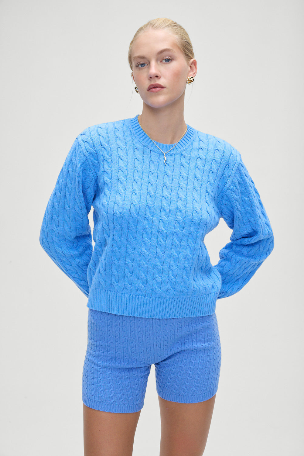 Varsity Cable Knit Sweater  Blue Moon