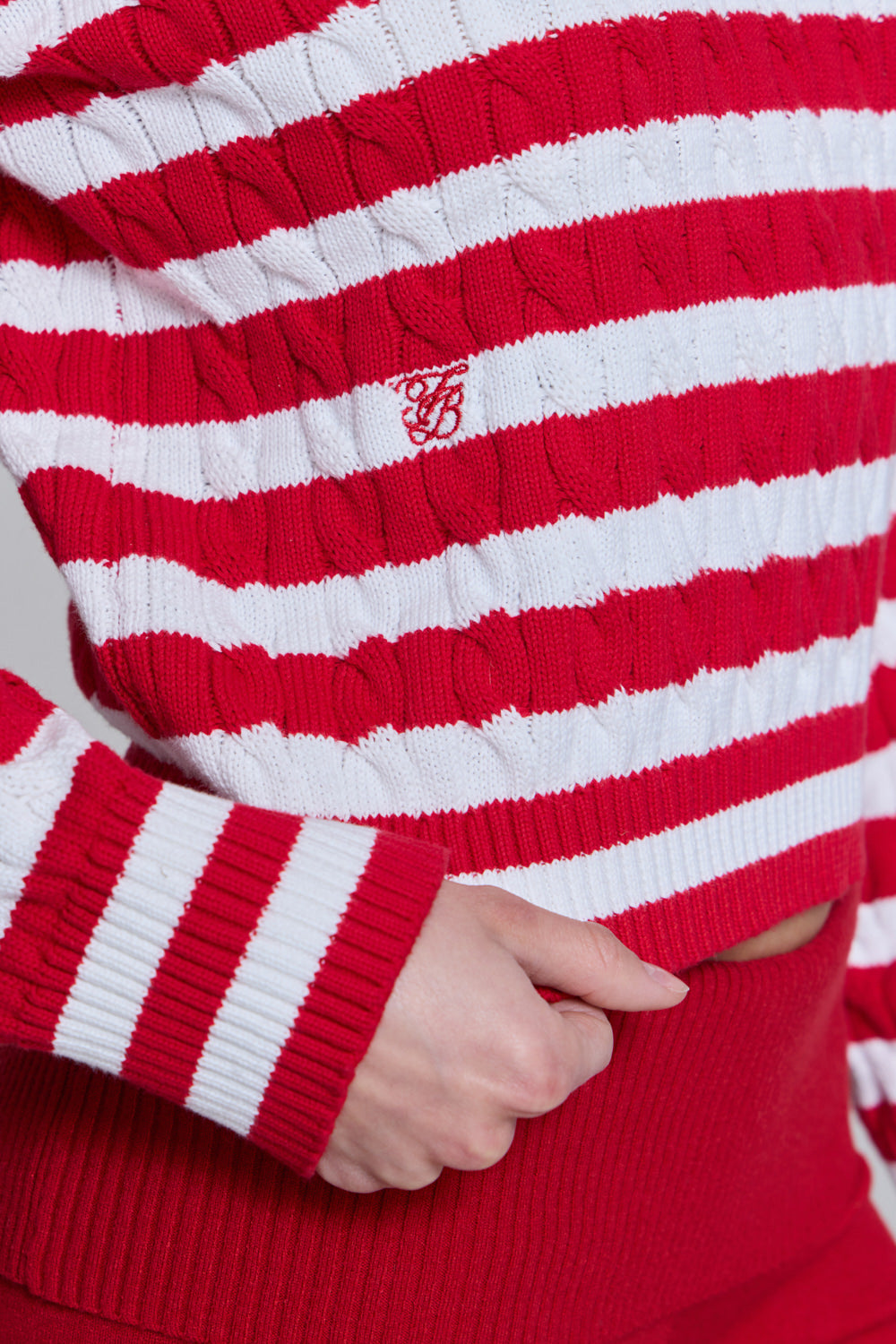 Varsity Cable Knit Sweater  Heartstrings Stripe