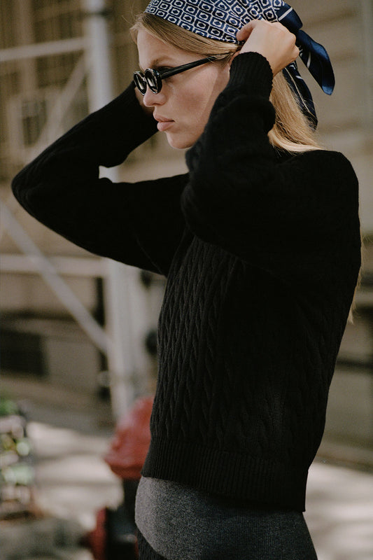 Varsity cable knit sweater black by Frankies Bikinis 