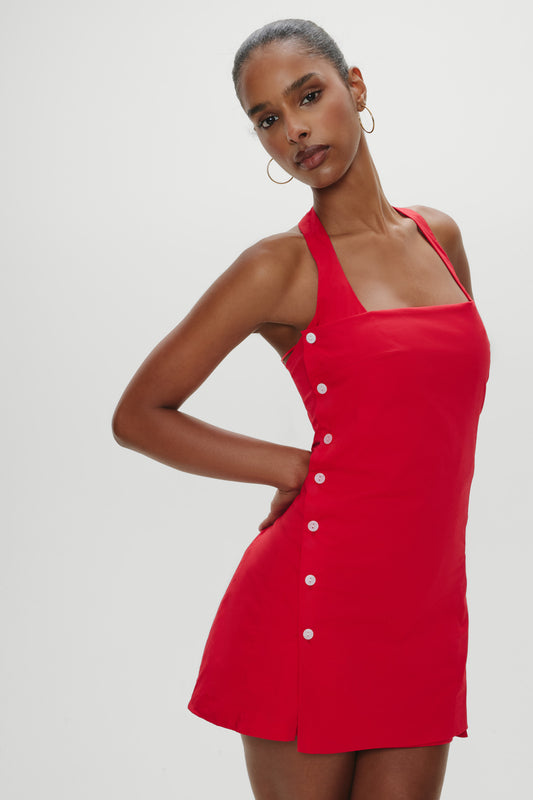 Product--West Cotton Wrap Mini Dress - Barn Dance