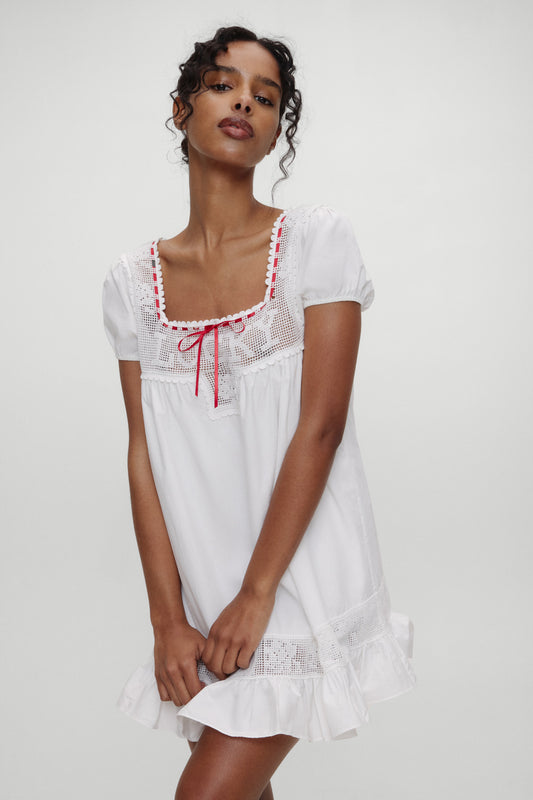 Product-Hover--BELLA HADID Western Poplin Mini Dress White