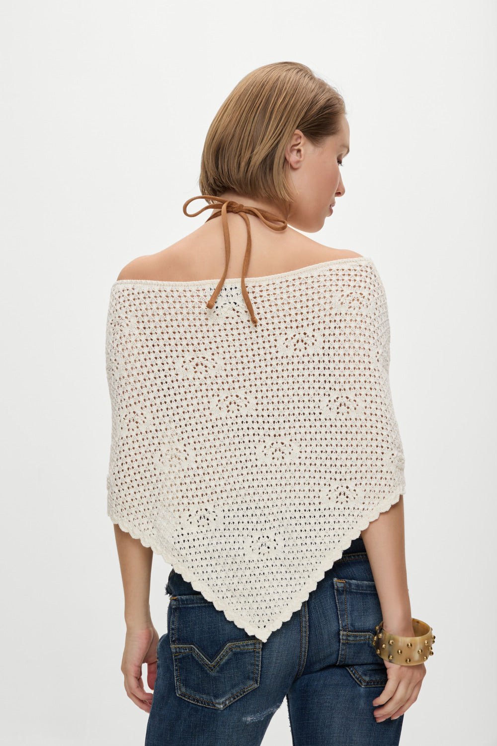 x BELLA HADID Western Crochet Poncho  White