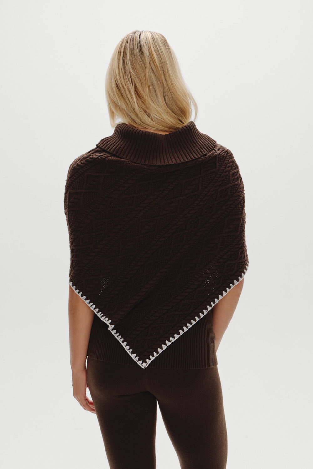 Windswept Cotton Knit Poncho  Chocolate Brown