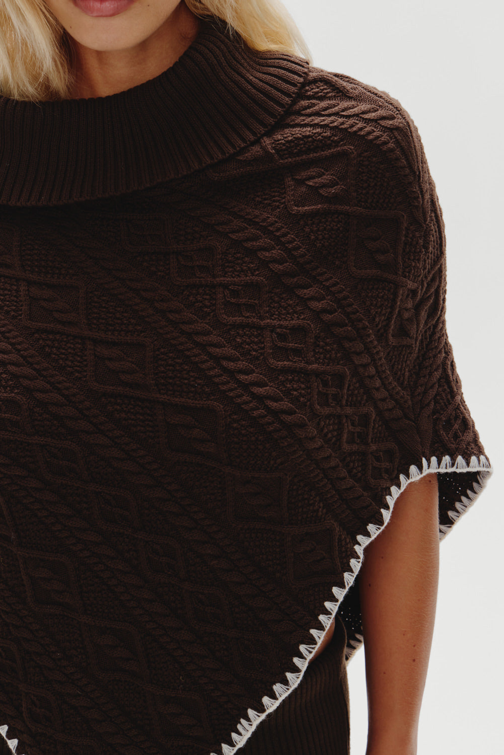 Windswept Cotton Knit Poncho  Chocolate Brown