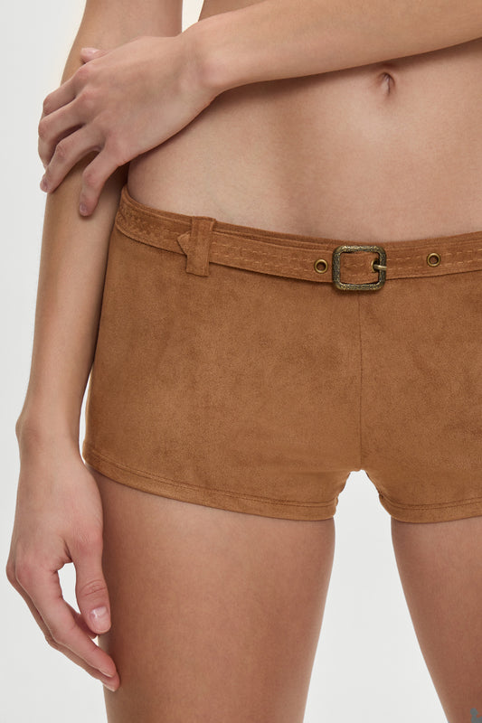 Product-Hover--BELLA HADID Wrangler Booty Shorts Sunkissed Suede