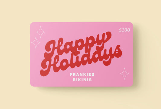 happy holiday gift card by Frankies Bikinis 