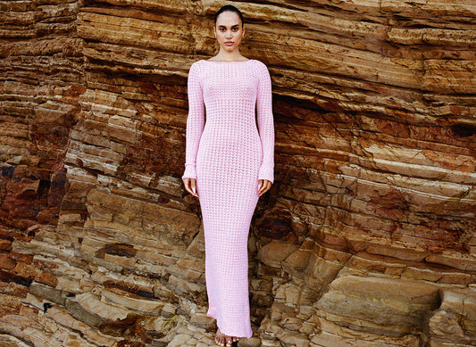 Hayes Crochet Maxi Dress Slipper Pink by Frankies Bikinis 