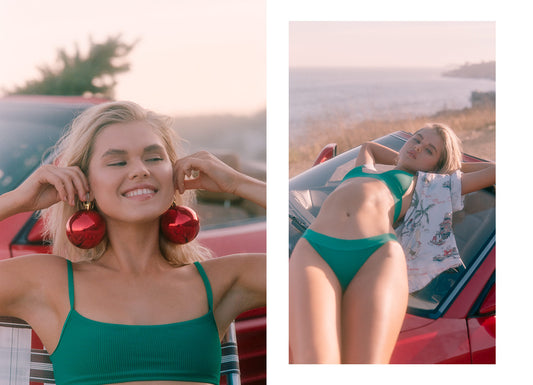 Boots Ribbed Bralette Top Emerald, Winnie Elastic Ribbed Bikini Set Emerald by Frankies Bikinis 