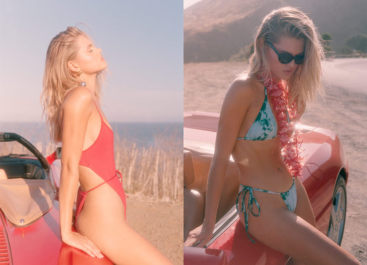 Croft Tie Ribbed One Piece Cherry, Tia String Bikini Set Emerald Tie Dye by Frankies Bikinis 