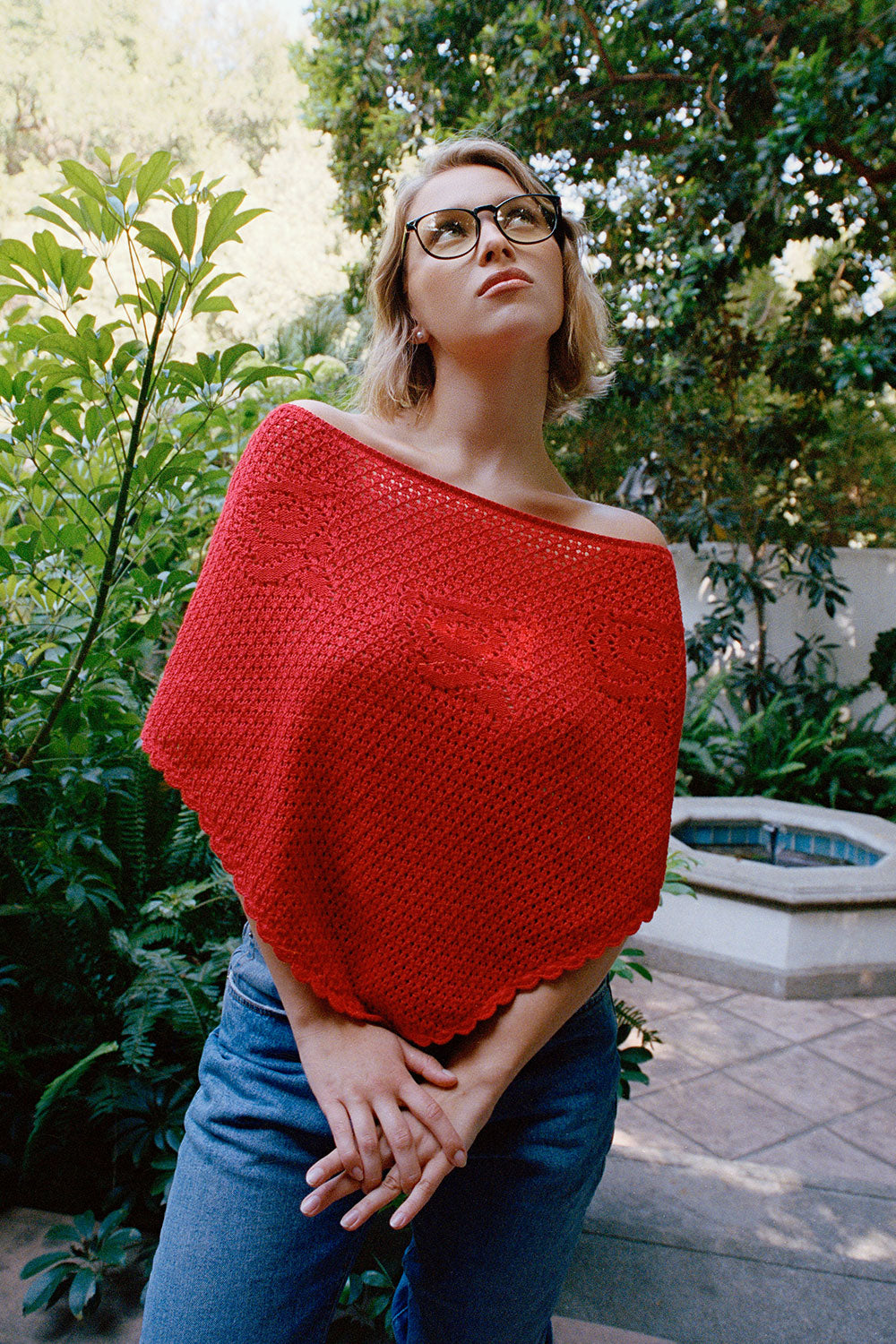 Sophie Crochet Poncho  Red Rose