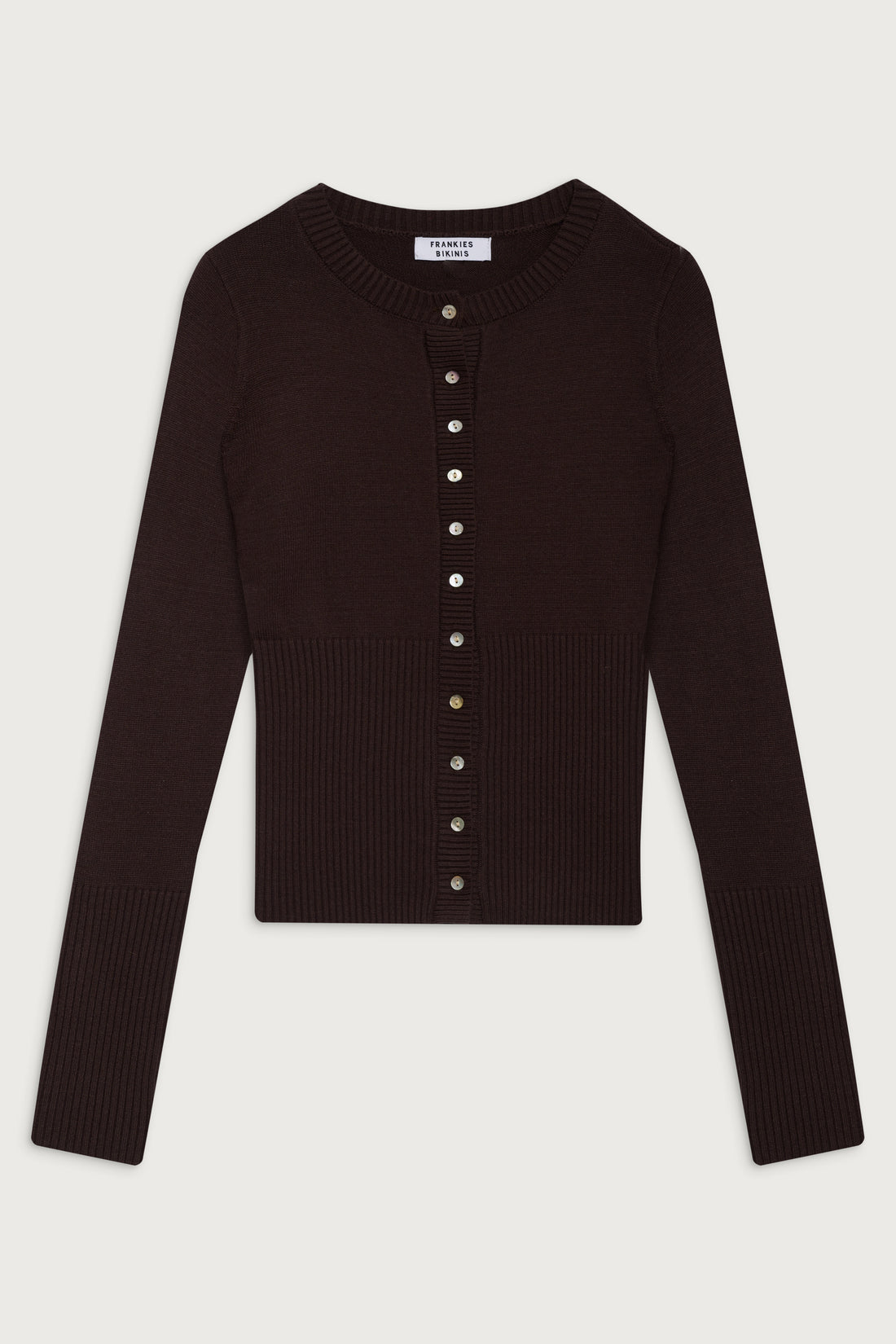 Knit Sweater Quarter Sleeve Button Up Cardigan Top/Light Mocha